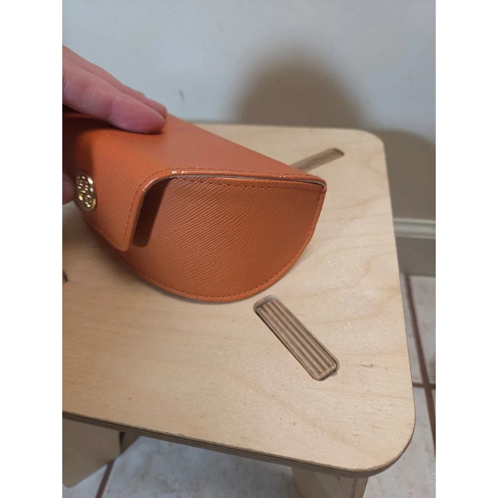Tory‎ Burch Orange Saffiano Leather Sunglasses Case Hard Shell Gold Logo